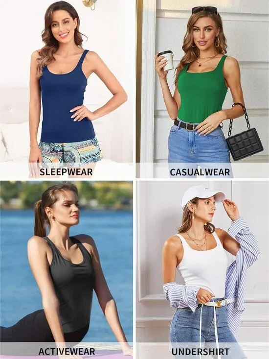 Women's Cotton Tank Top with Shelf Bra Adjustable Wider Strap Camisole Basic Cam - Picture 7 of 8